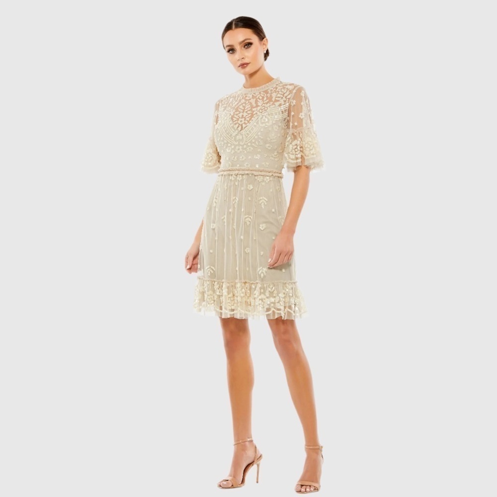 MAC DUGGAL 9143 NWT Embellished Illusion High Neck Mini Dress